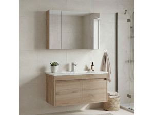 "Side 100 v3" Vanity Set with Mirror (2-Piece) - 100 x 45 x 52 cm - Oak 2