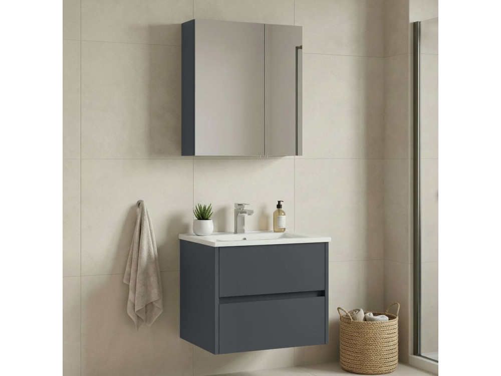 "Side 65 v2" Vanity Set with Mirror (2-Piece) - 65 x 45 x 52 cm - Matte Anthracite