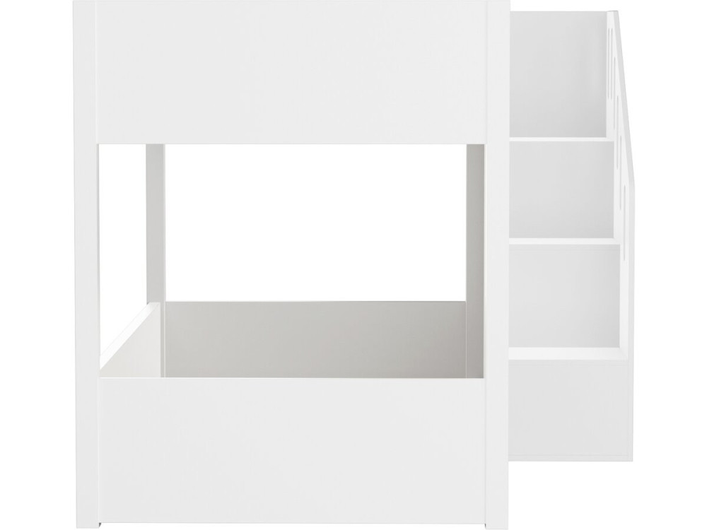 "Léana" Wooden Bunk Bed with Stairs and Storage - 90 x 190 cm - White