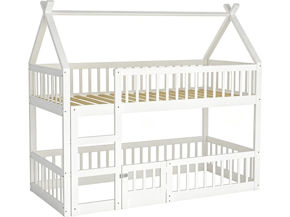 "Laith" Wooden Cabin-Style Bunk Bed with Ladder - 90 x 190 cm - White