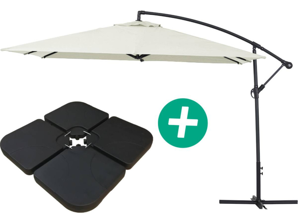 Cantilever Parasol garden  Alu "Ilios 3" - Square - 3 x 3 m - Ecru - Slabs included