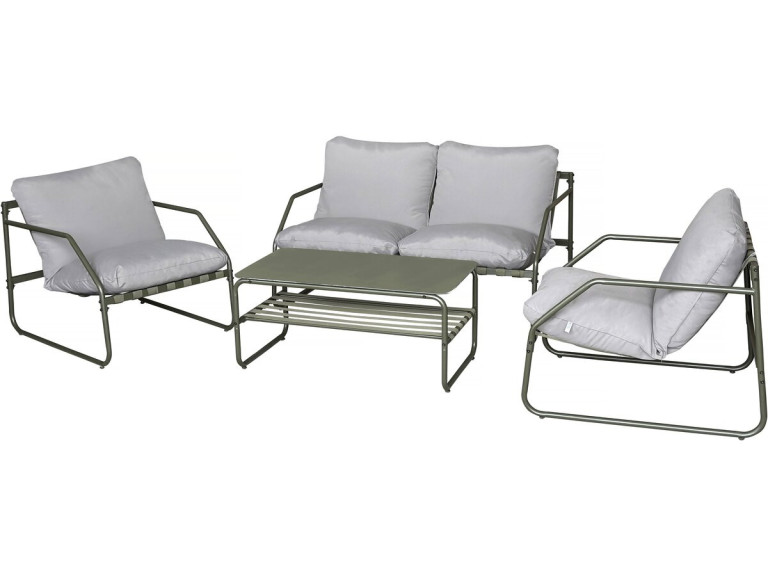 Sora" metal garden furniture set with cushions - 4 seater - Green