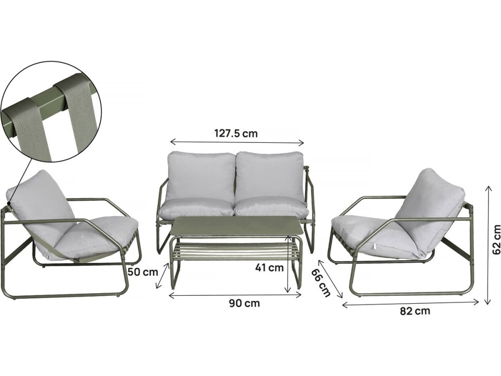 Sora" metal garden furniture set with cushions - 4 seater - Green