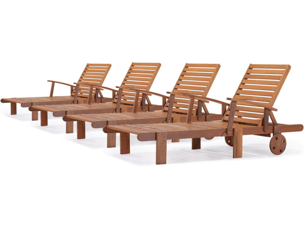 Exotic wooden Folding Sun lounger  "Tokyo" - Mohogany - Light Brown - Set of 4