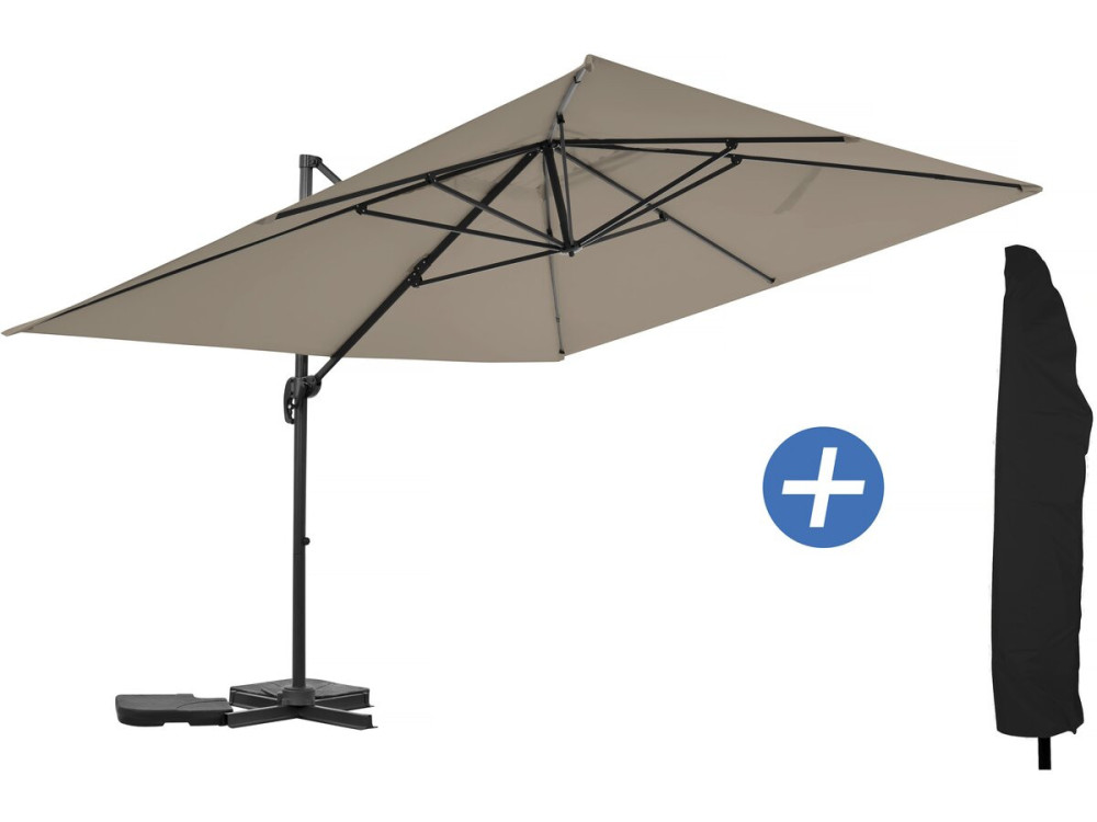 Sky 4” aluminium deported garden parasol - 3 x 4 m - Taupe - With protective cover