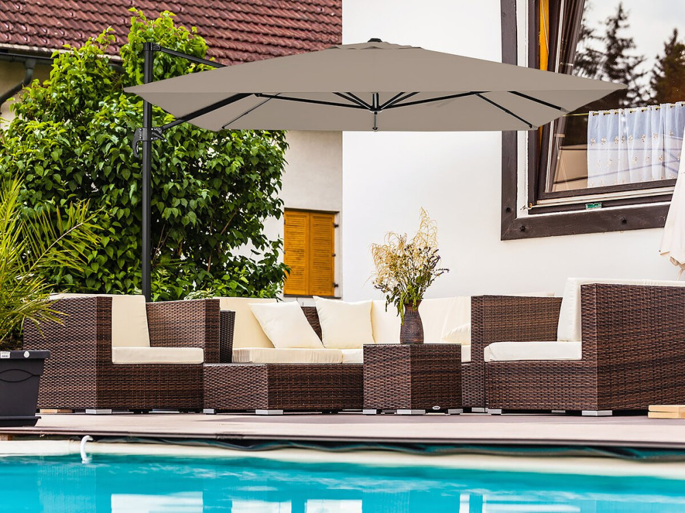 Sky 4” aluminium deported garden parasol - 3 x 4 m - Taupe - With protective cover