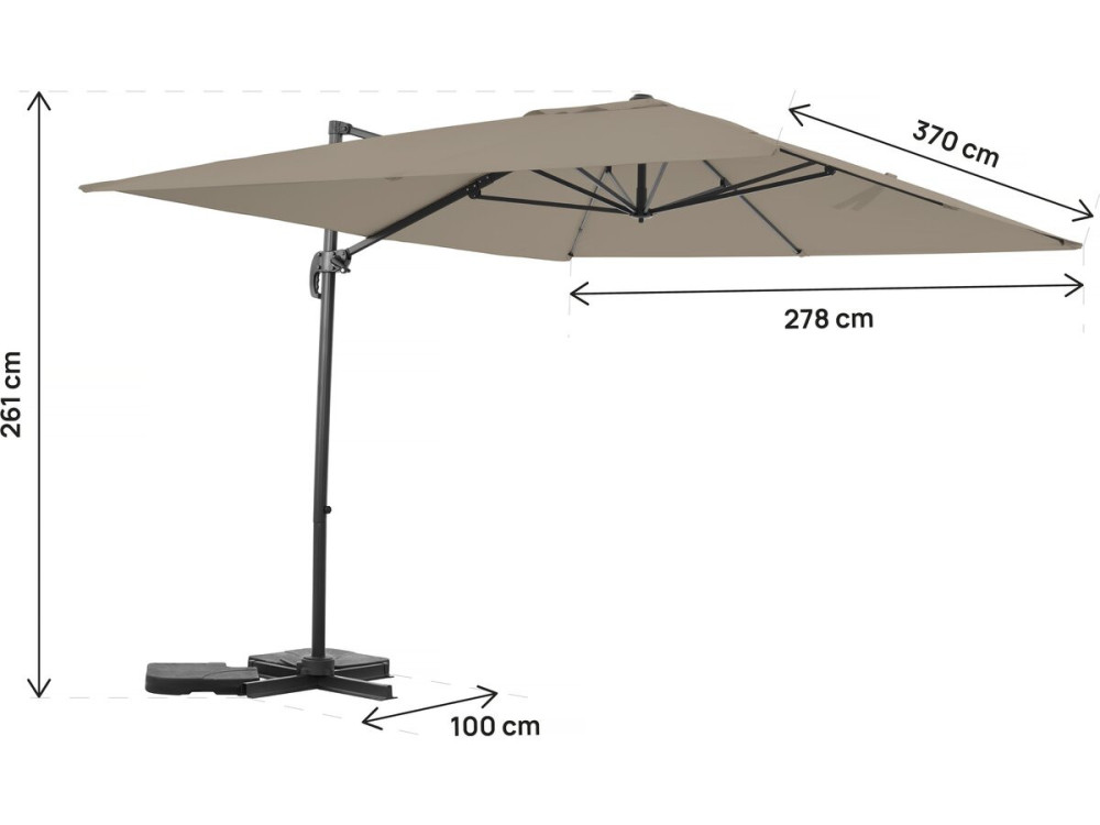 Sky 4” aluminium deported garden parasol - 3 x 4 m - Taupe - With protective cover