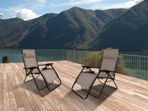 Set of 2 "Sintra" zero gravity reclining garden armchairs - Taupe 2