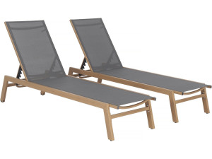 Set of 2 "Elysia" wood-look aluminum sunbeds - Grey