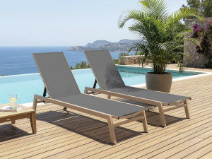 Set of 2 "Elysia" wood-look aluminum sunbeds - Grey 2