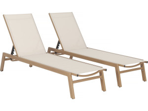 Set of 2 "Elysia" wood-look aluminum sunbeds - Ecru