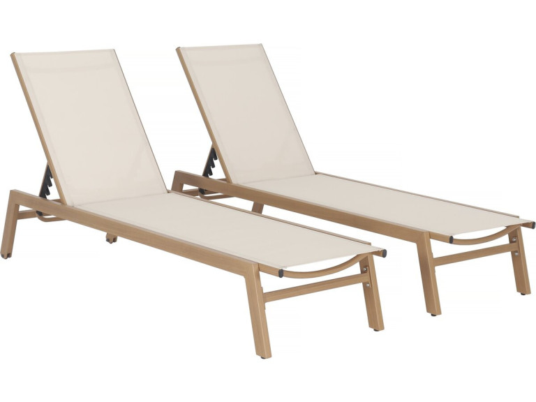 Set of 2 "Elysia" wood-look aluminum sunbeds - Ecru