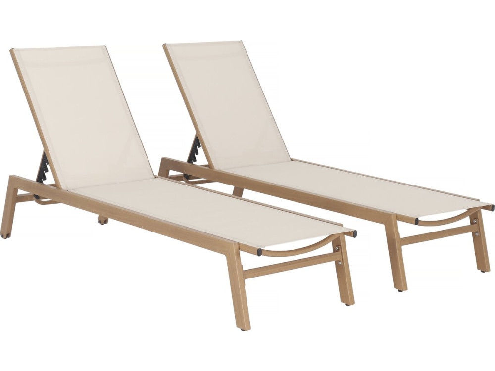 Set of 2 "Elysia" wood-look aluminum sunbeds - Ecru