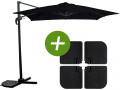 Hanging garden parasol with portable base "Soleil" - Square shape -  2.5 x 2.5 m - Green + Base stand - Black