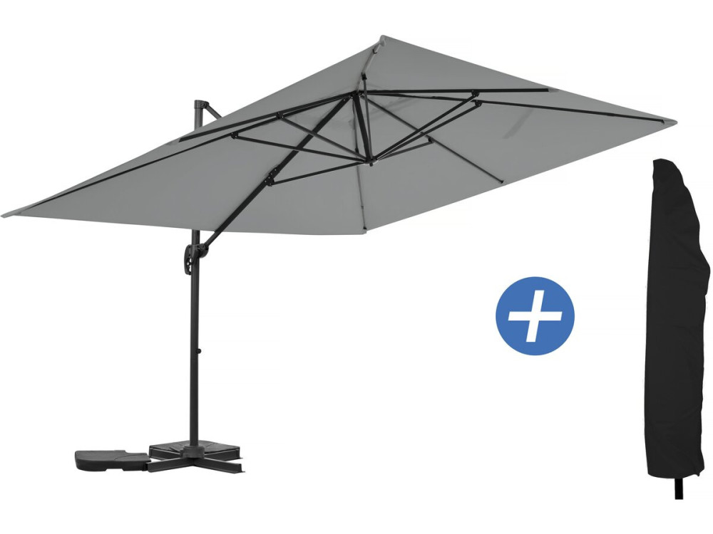 Sky 4” aluminium deported garden parasol - 3 x 4 m - Grey - With cover