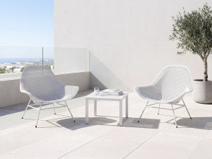 Set of 2 "Soléna" garden armchairs with coffee table - White 2