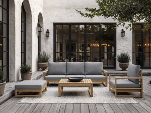 Acacia wood garden furniture with cushions "Bellingham" - 5 seater - Grey 2