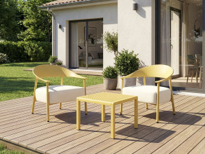 Céora" metal and plastic garden furniture set - 2 seater - Yellow 2