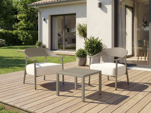 Céora" metal and plastic garden furniture set - 2 seater - Taupe 2