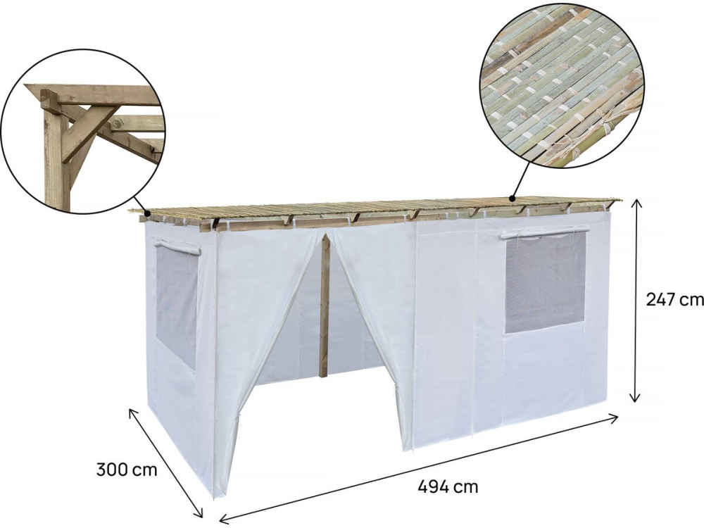 Wooden Sukkah 3 x 5 m with fabric - Kosher lemaehadrin - Skhah Not Included
