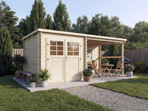 Montval" wooden garden shed with awning - 14 m² - 28 mm 2