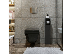 Star" wooden toilet paper holder - 15 x 12 x 65 cm - Charcoal grey 2