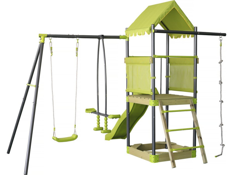 Sohane" metal swing playground with slide and sandbox - Green