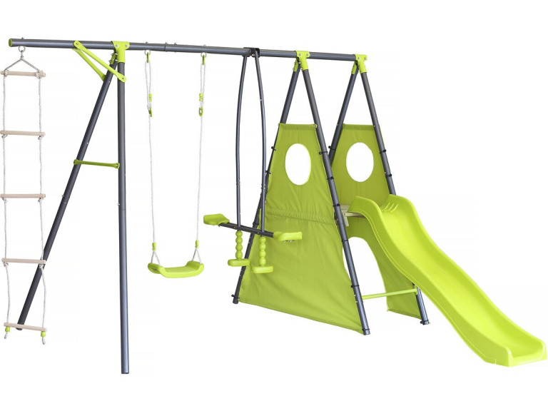 Dany" metal play structure with slide - 5 apparatus - Green