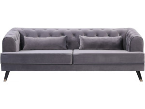 Canapé fixe en velours "Gloria" - 216 x 86 x 76 cm - 3 places - Gray 2