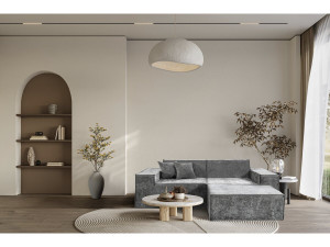 Lusso" modular sofa with ottoman in textured fabric - 3 seater - Grey 2