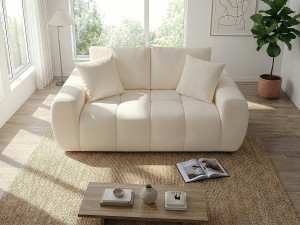 Léonie" straight sofa in bubble fabric - 2 seater - Beige 2