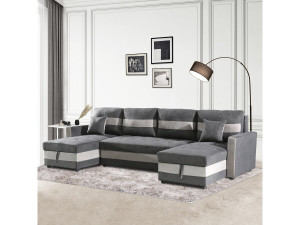 Antoine panoramic convertible sofa with storage boxes - 5 seats - Dark grey/Light grey 2