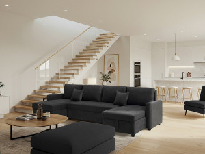 Antoine" panoramic convertible sofa with storage compartments - 5 seater - Dark grey 2
