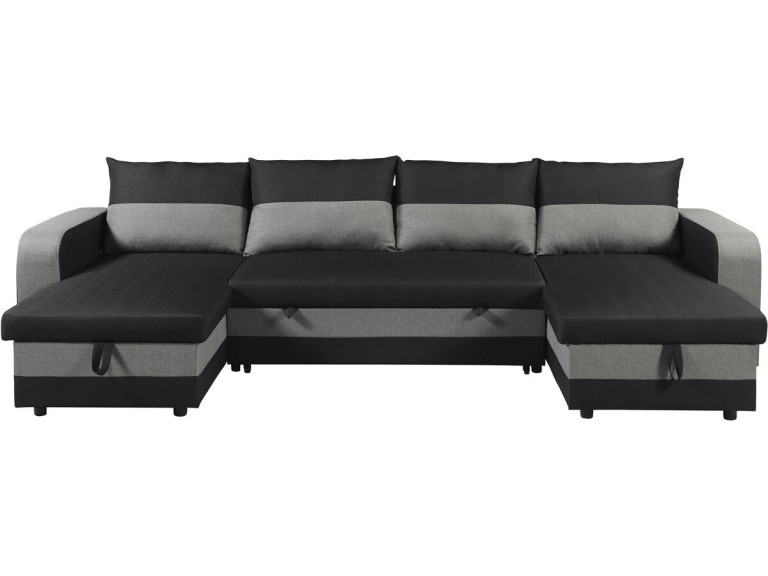 Victor" panoramic fabric corner sofa bed - 4 seater - Black