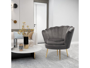 Velvet armchair "Floria" - 75 x 68 x 77.5 cm - Grey 2