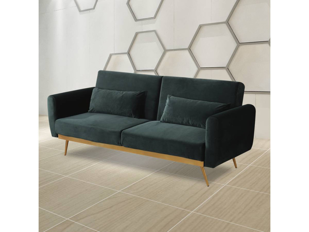 Donia Velvet Clic Clac Sofa - 203 x 81 x 83 cm - 3 seater - Dark green