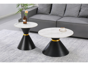Set of 2 "Lune" ceramic nesting coffee tables - 70 x 70 x 42 cm - Grey/White 2