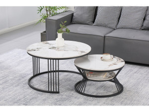Set of 2 "Ombre" ceramic nesting coffee tables - 80 x 80 x 45 cm - White 2