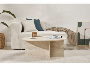 Soleil" wooden coffee table - 90 x 90 x 40 cm - Travertine 2