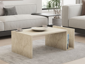 Memo" wooden coffee table - 86 x 50 x 32 cm - Travertine 2