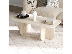 Becaj" wooden coffee table - 120 x 60 x 41 cm - Travertine 2