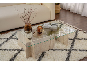 Flavio" wooden coffee table - 105 x 65 x 30 cm - Travertine 2