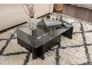 Flavio" glass coffee table 105 x 65 x 30 cm - Black wood 2