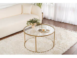 Aurum" metal coffee table - 80 x 80 x 43 cm - Transparent Gold 2