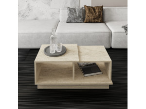 Consept" wooden coffee table - 90 x 45 x 36 cm - Travertine 2