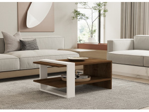 Gaye" wooden coffee table - 80 x 50 x 35 cm - Walnut, White 2