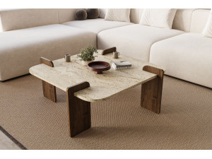 Afrolli" wooden coffee table - 90 x 90 x 35 cm - Travertine 2