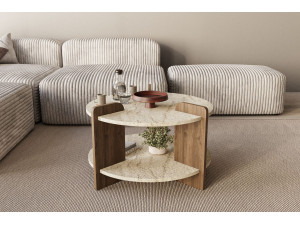 Oalla" wooden coffee table 70 x 70 x 45 cm - Travertine 2