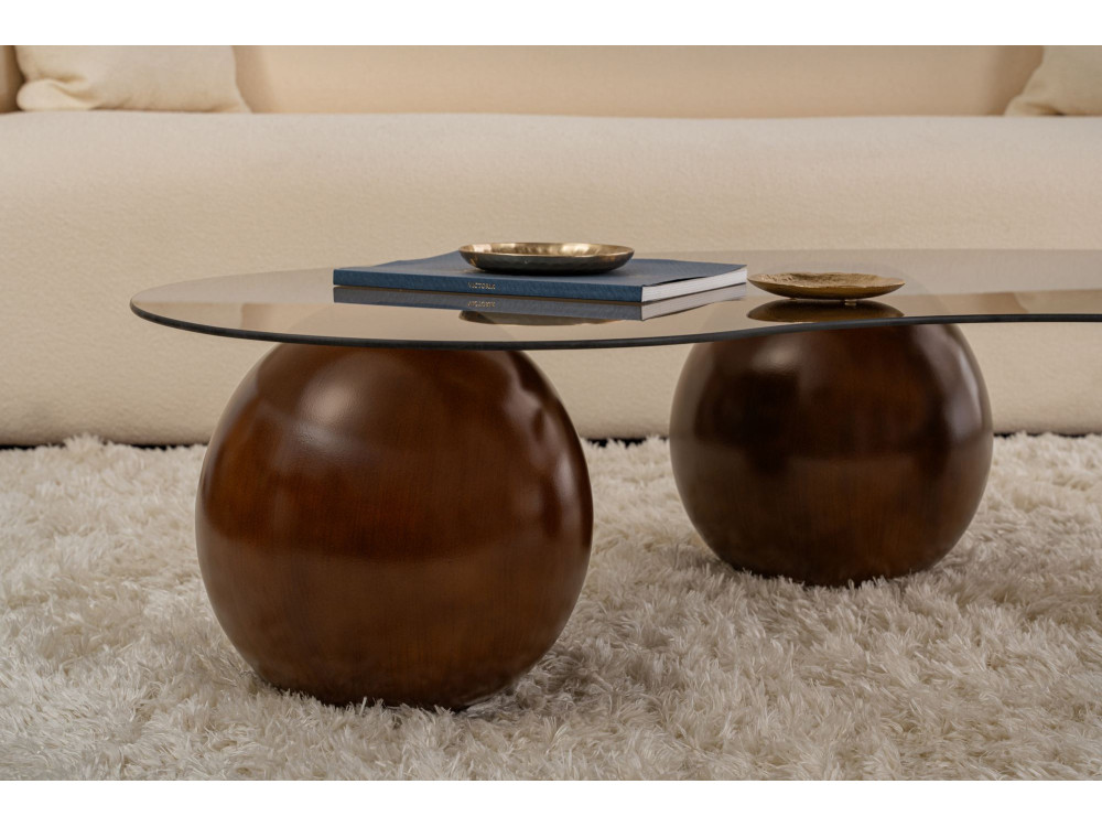 Sphere" glass coffee table - 120 x 70 x 30 cm - Brown
