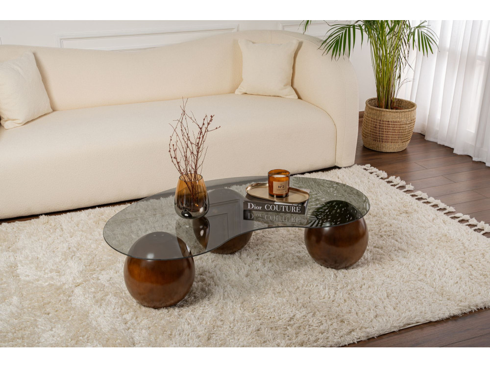 Sphere" glass coffee table - 120 x 70 x 30 cm - Brown